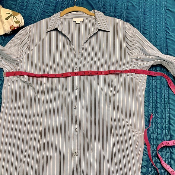 J.Jill Blue Striped Button Down Blouse Size-Large - Picture 5 of 8